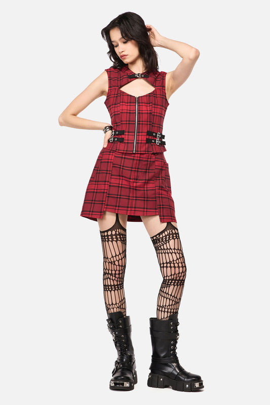 Dangerfield NZ - Over It Tartan Corset Top - red
