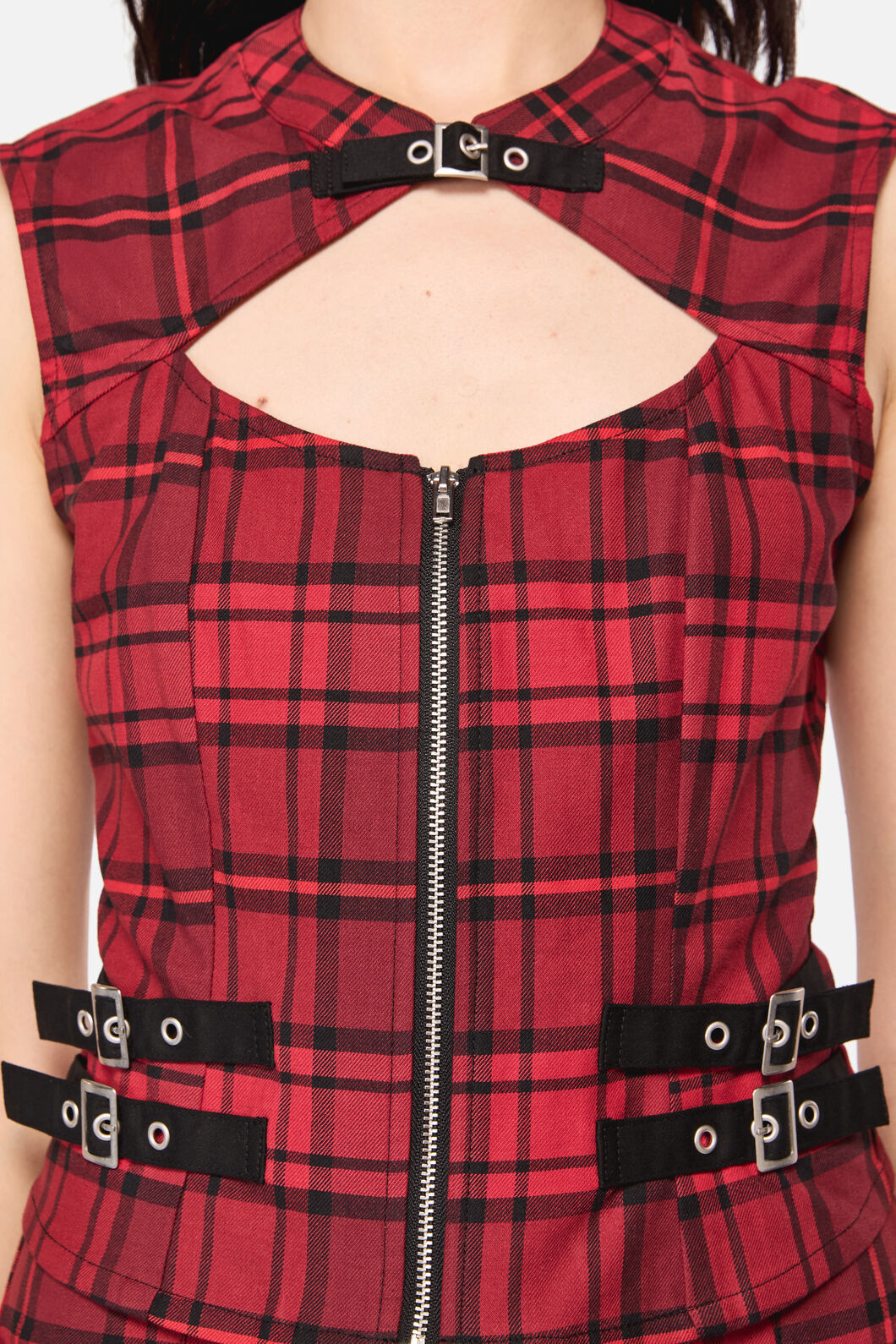 Dangerfield NZ - Over It Tartan Corset Top - red