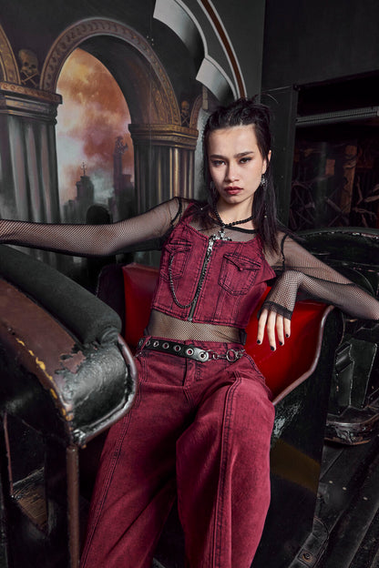 Dangerfield NZ - Barb Denim Corset Top - red