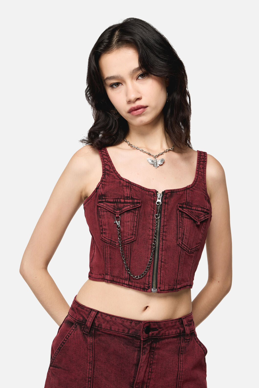 Dangerfield NZ - Barb Denim Corset Top - red