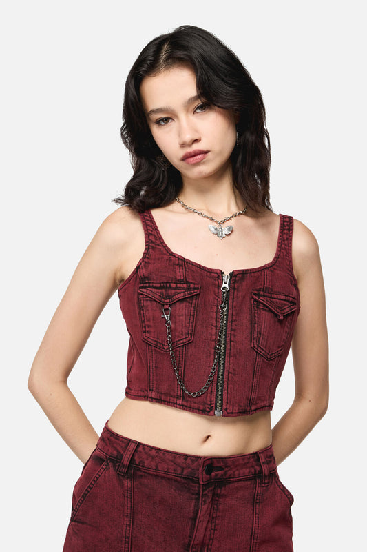 Dangerfield NZ - Barb Denim Corset Top - red