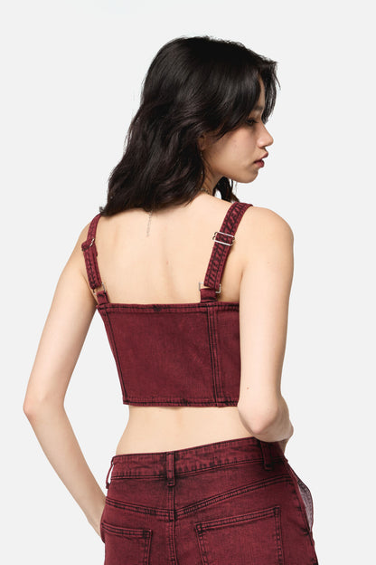 Dangerfield NZ - Barb Denim Corset Top - red
