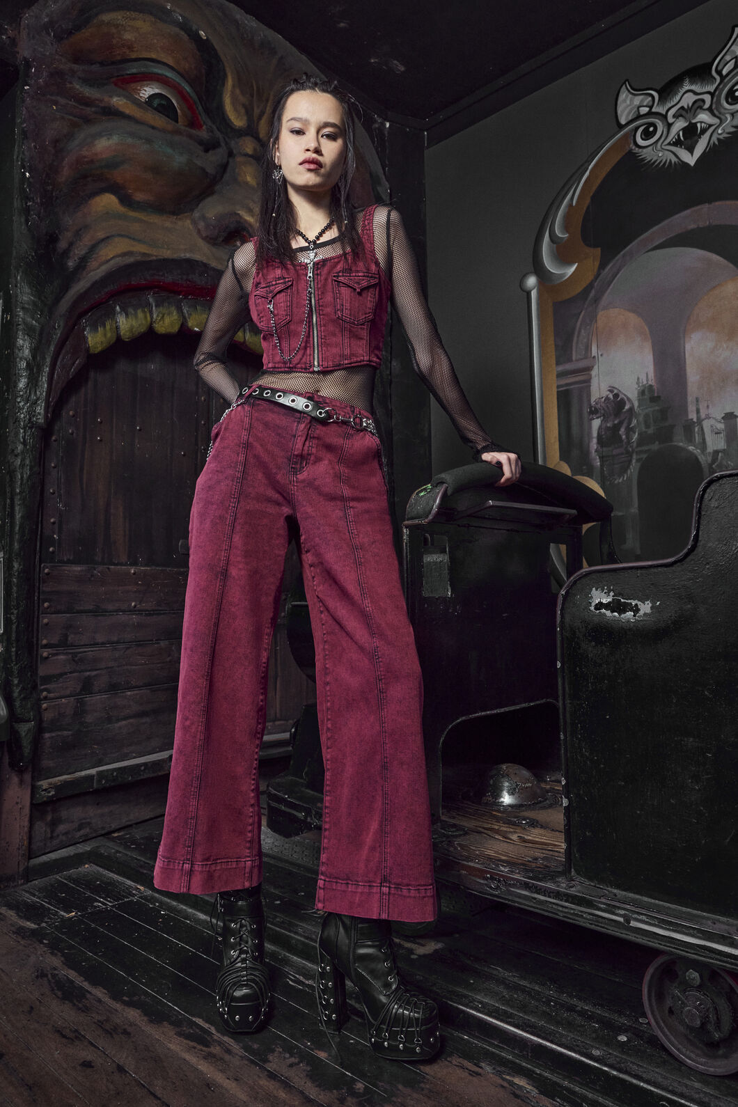 Dangerfield NZ - Barb Denim Corset Top - red