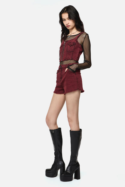 Dangerfield NZ - Barb Denim Mini Short - red