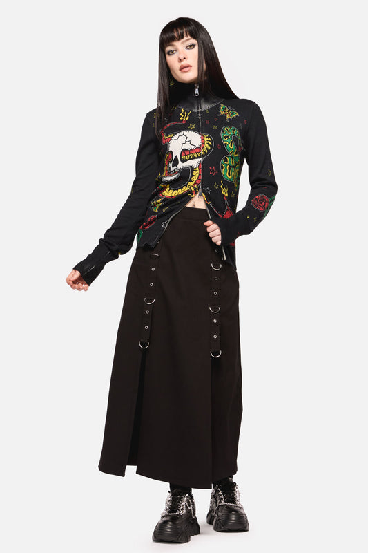 Dangerfield NZ - Defiant Punk Trim Midi Skirt - black