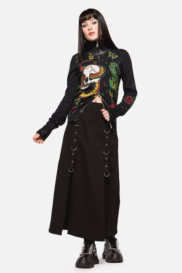 Dangerfield NZ - Defiant Punk Trim Midi Skirt - black