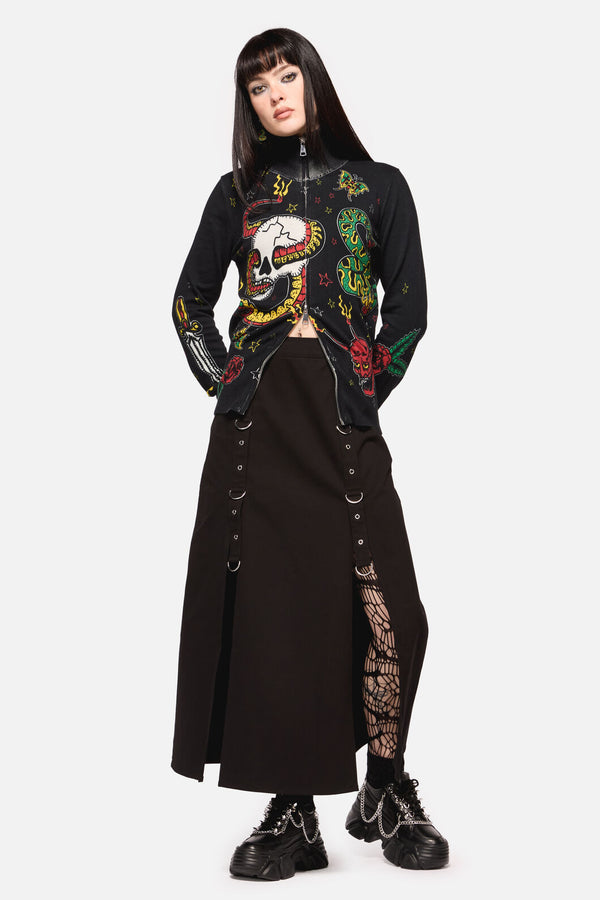 Dangerfield NZ - Defiant Punk Trim Midi Skirt - black