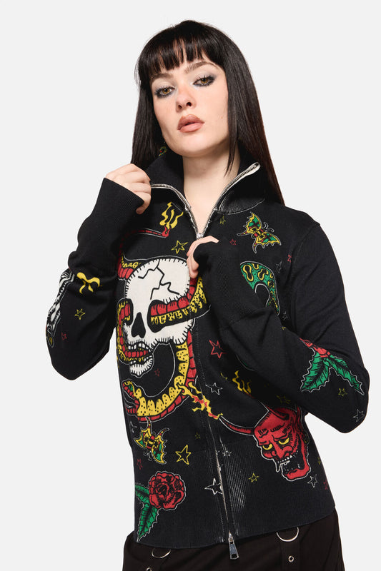 Dangerfield NZ - Lawless Grunge Zip Cardigan - black