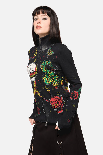 Dangerfield NZ - Lawless Grunge Zip Cardigan - black