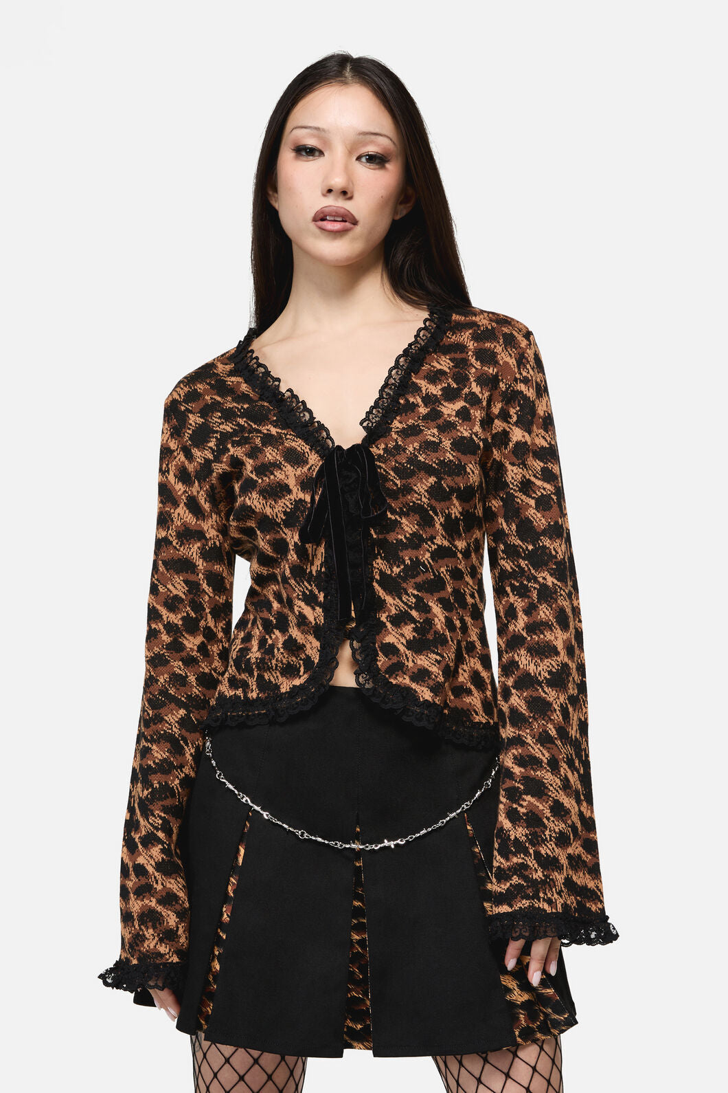 Dangerfield NZ - Leopard Tie Grunge Cardigan - brown