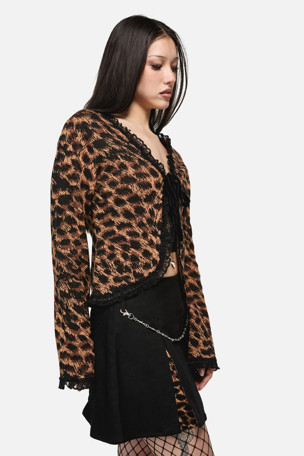 Dangerfield NZ - Leopard Tie Grunge Cardigan - brown