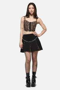 Dangerfield NZ - LeopardContrastPleatGrngeSkort - black