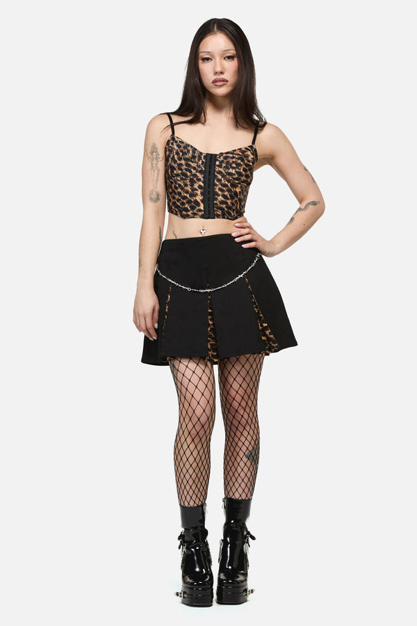 Dangerfield NZ - LeopardContrastPleatGrngeSkort - black
