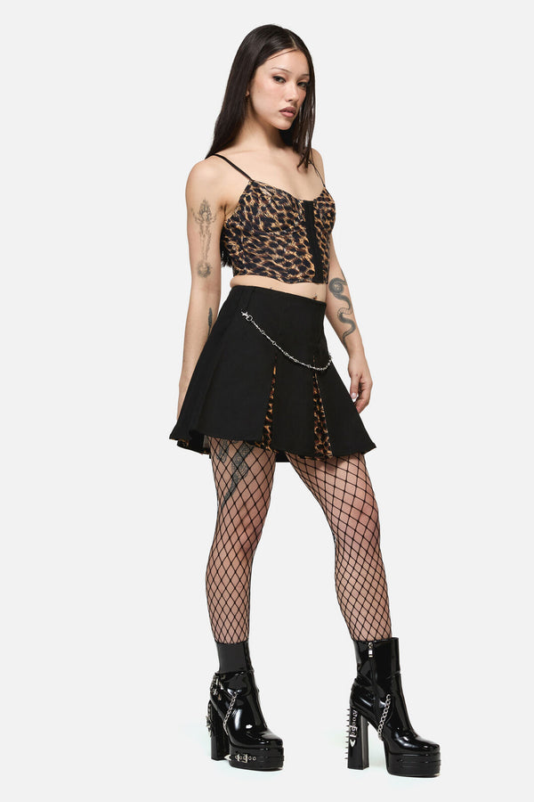 Dangerfield NZ - LeopardContrastPleatGrngeSkort - black