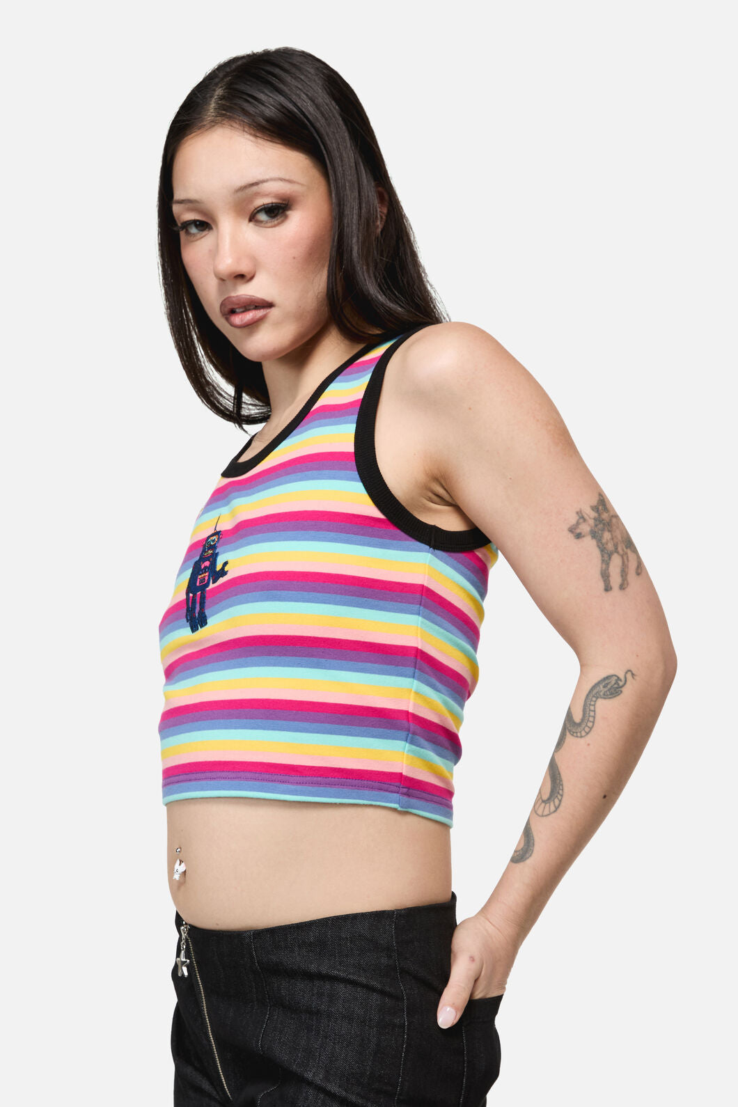Dangerfield NZ - Robot Stripe Grunge Baby Tank - multi