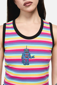 Dangerfield NZ - Robot Stripe Grunge Baby Tank - multi