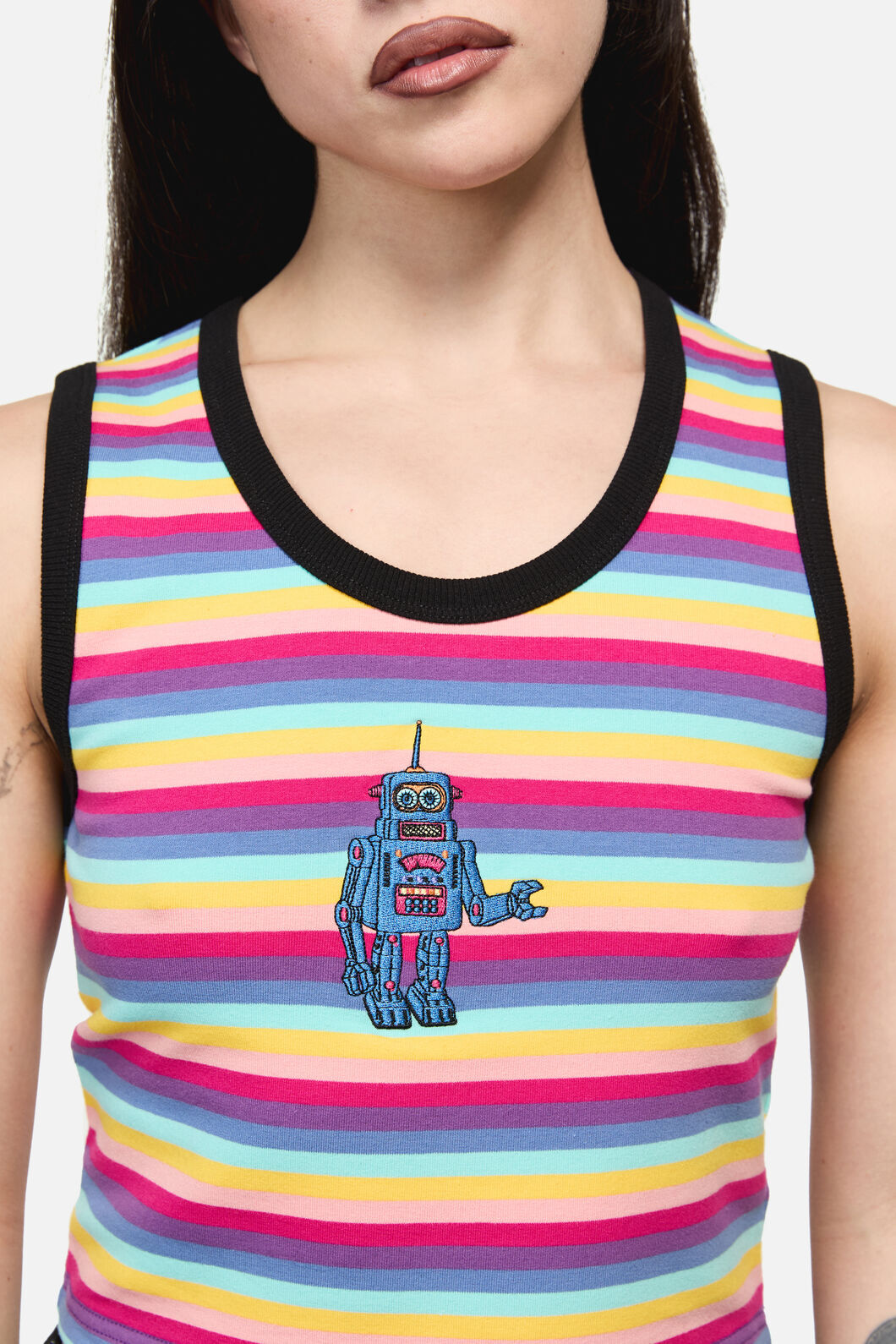 Dangerfield NZ - Robot Stripe Grunge Baby Tank - multi