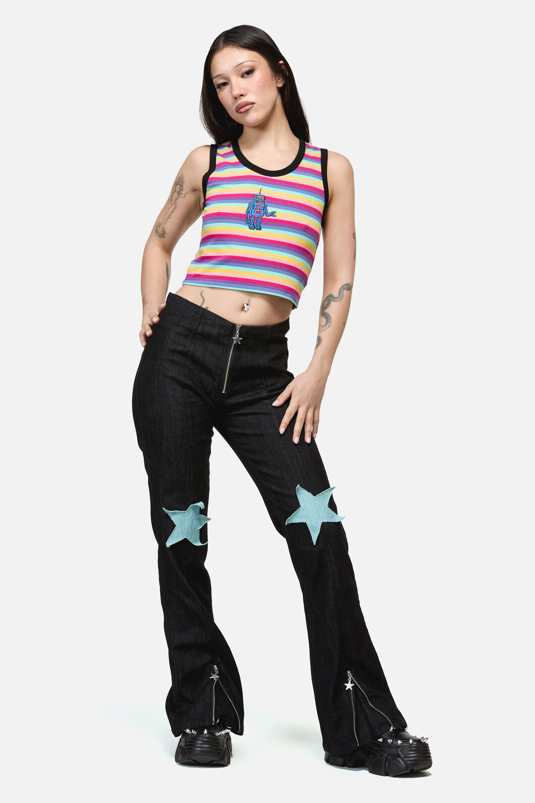 Dangerfield NZ - Robot Stripe Grunge Baby Tank - multi