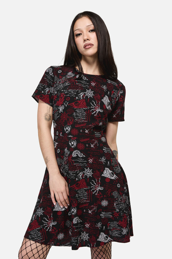 Dangerfield NZ - Pirate Punk Print Dress - black