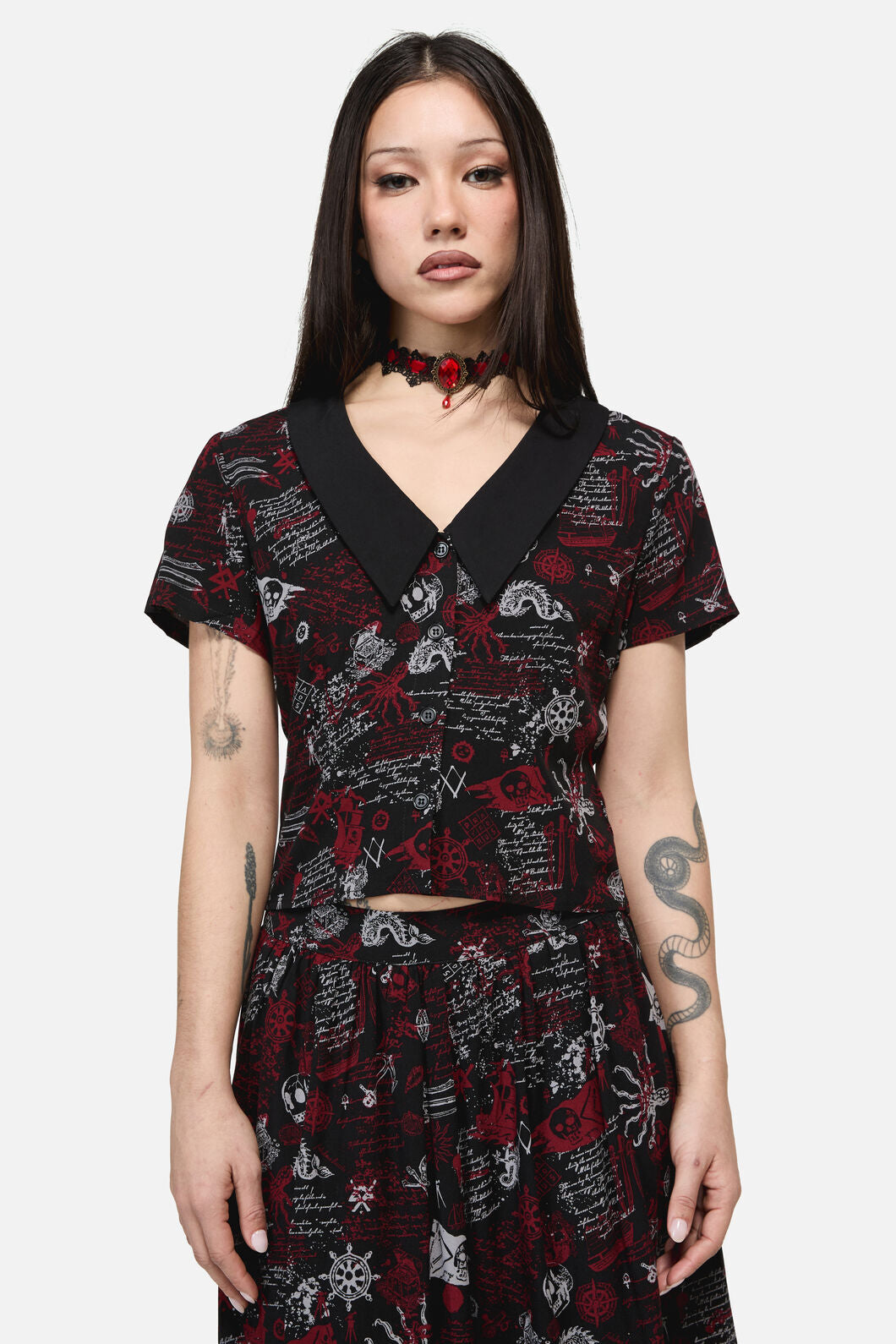 Dangerfield NZ - Pirate Punk Print Blouse - black
