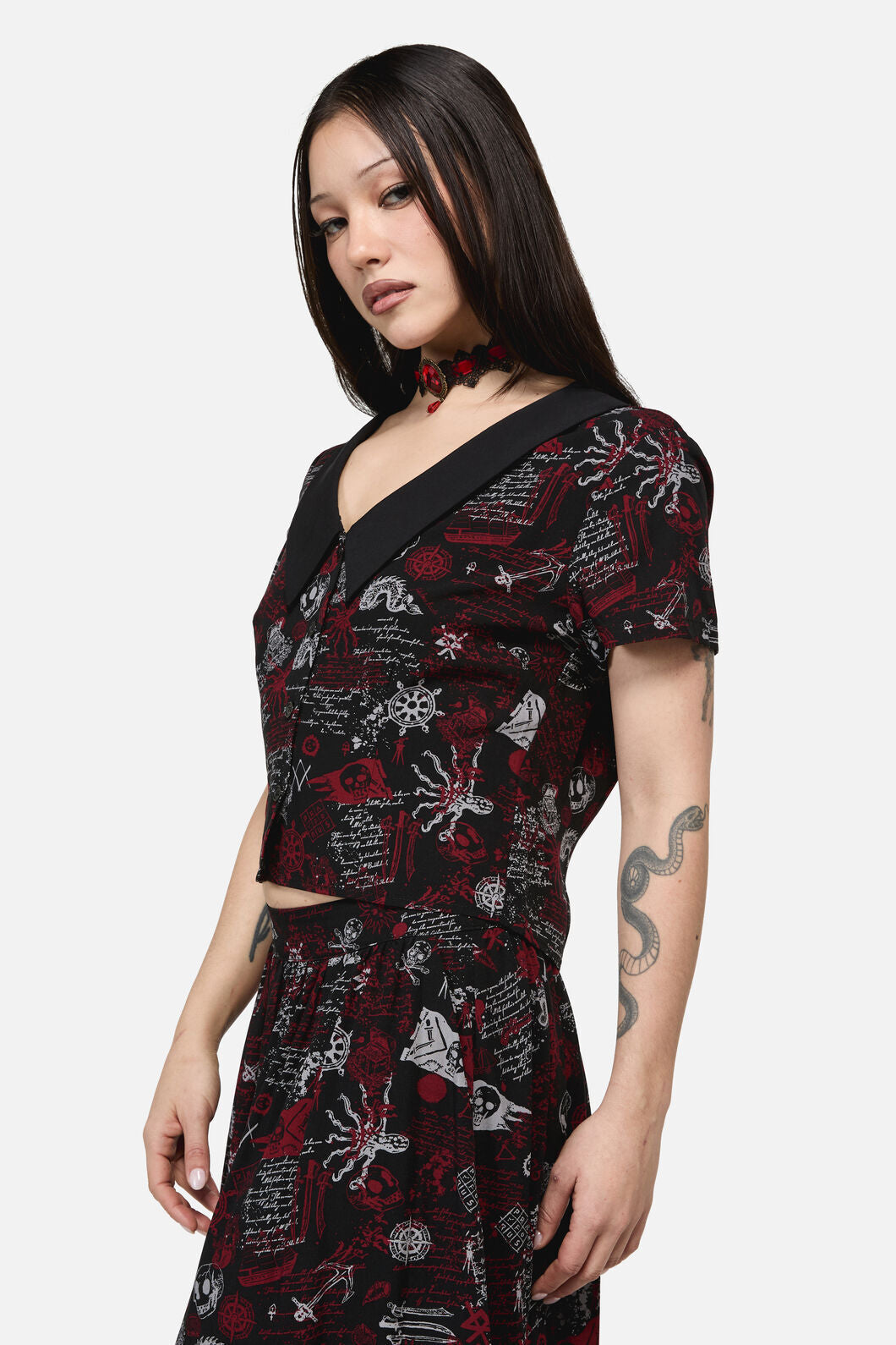Dangerfield NZ - Pirate Punk Print Blouse - black