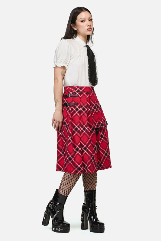 Dangerfield NZ - Piracy Punk Tartan Midi Skirt - red