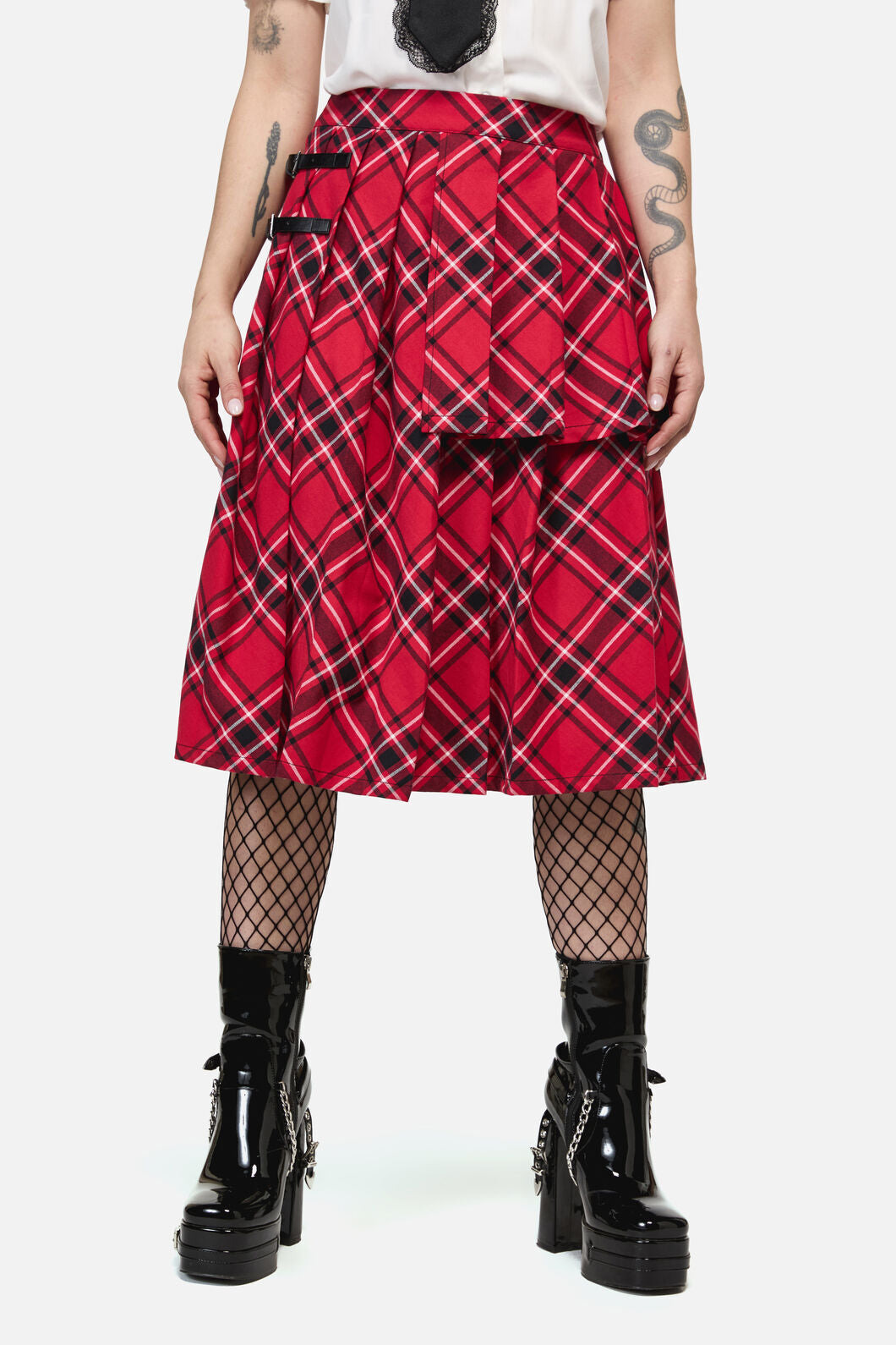 Dangerfield NZ - Piracy Punk Tartan Midi Skirt - red