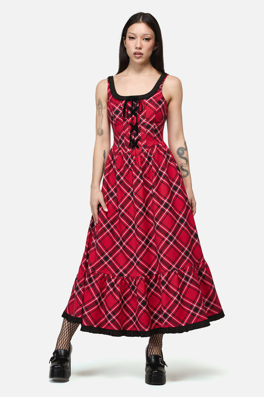 Dangerfield NZ - Piracy Punk Tartan Midi Dress - red