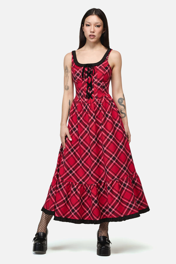 Dangerfield NZ - Piracy Punk Tartan Midi Dress - red