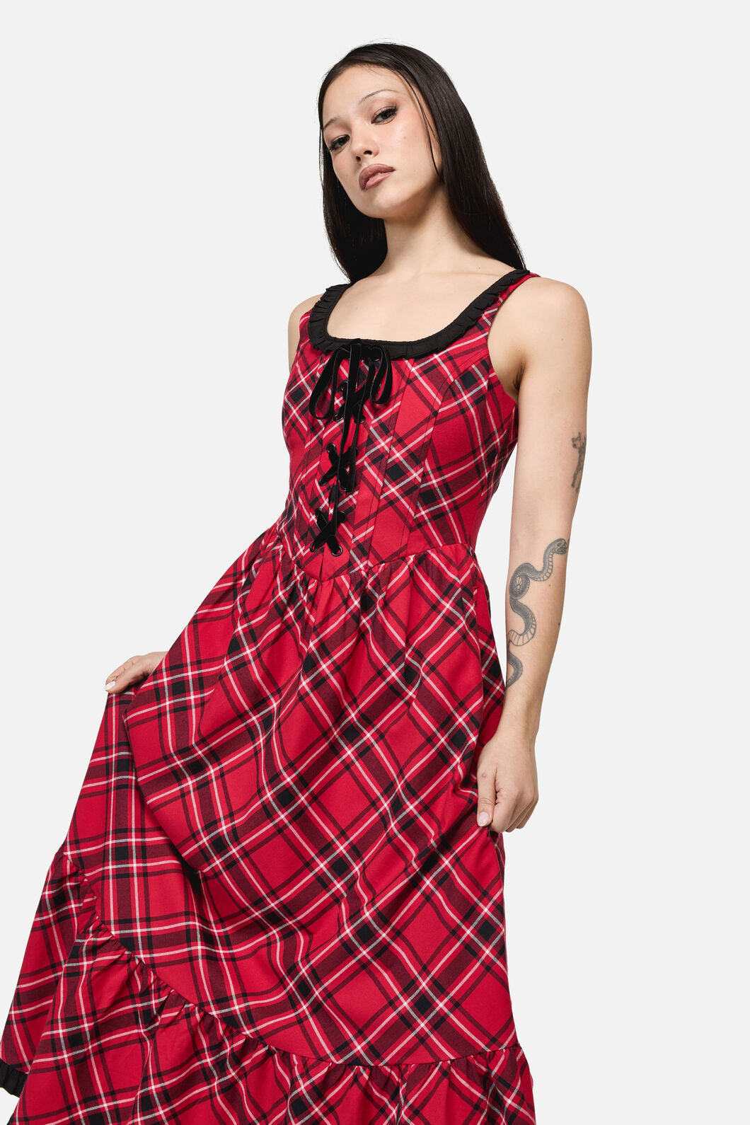 Dangerfield NZ - Piracy Punk Tartan Midi Dress - red