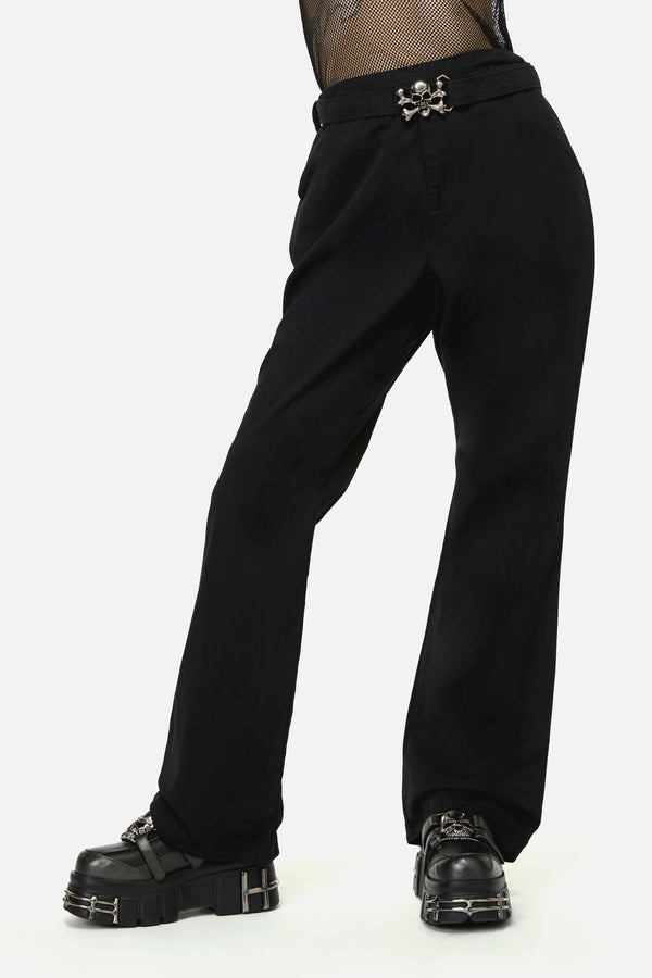 Dangerfield NZ - Pirate Skull TrimGothFlarePant - black