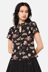 Dangerfield NZ - AllHallowsEveTattooPrintBlouse - black