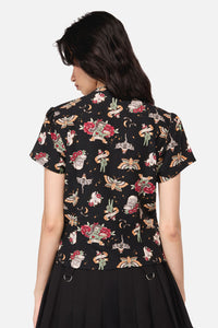 Dangerfield NZ - AllHallowsEveTattooPrintBlouse - black