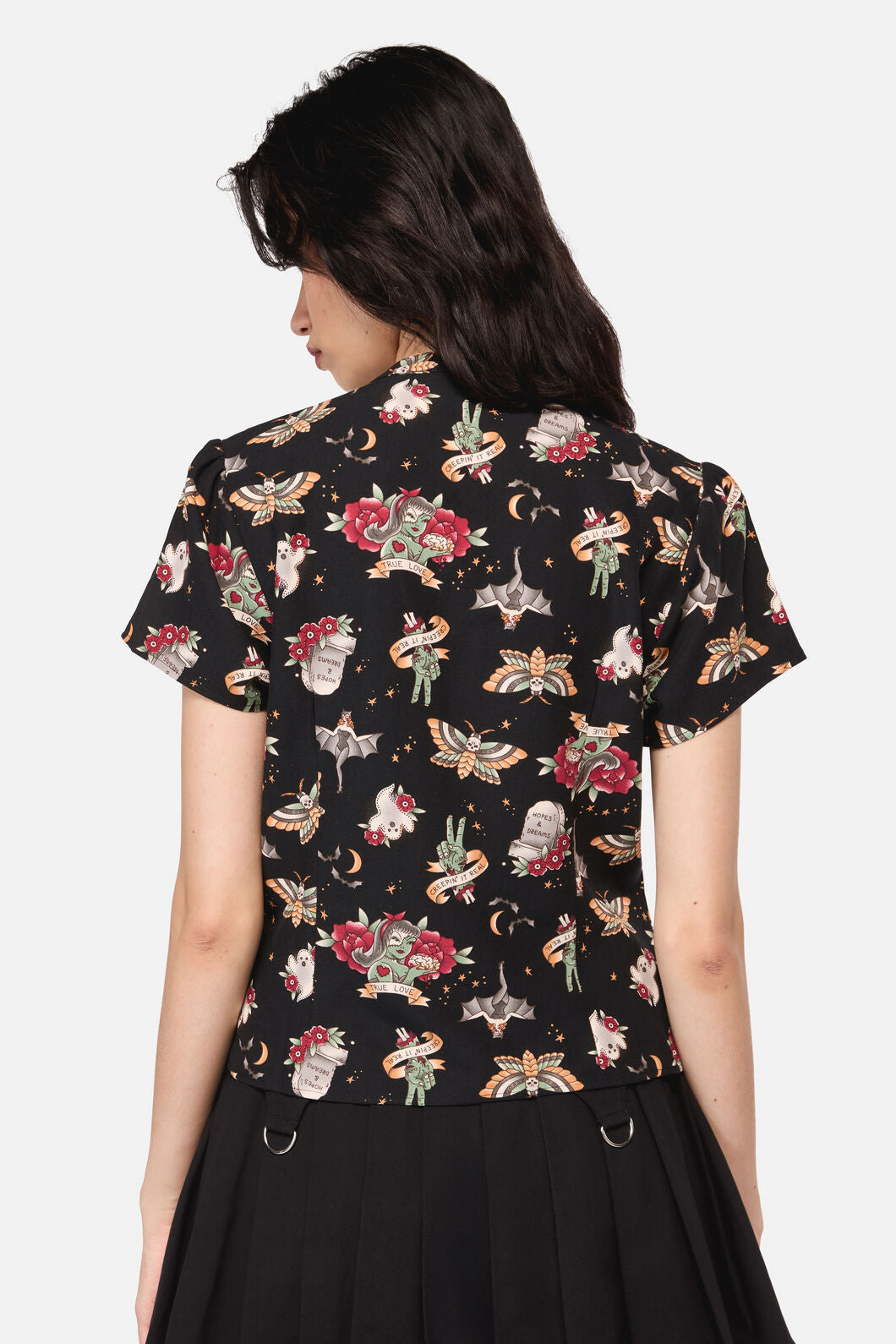 Dangerfield NZ - AllHallowsEveTattooPrintBlouse - black