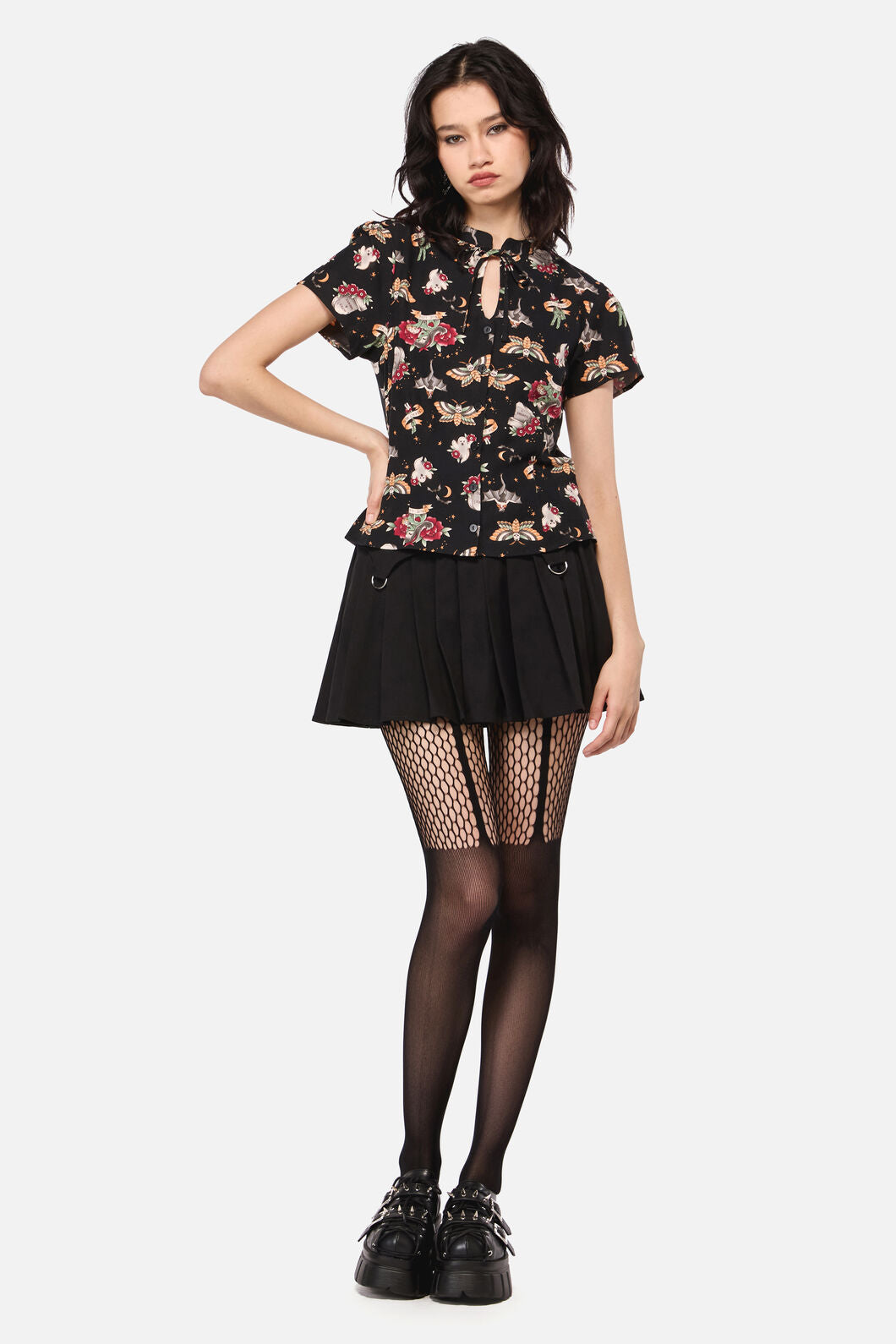 Dangerfield NZ - AllHallowsEveTattooPrintBlouse - black