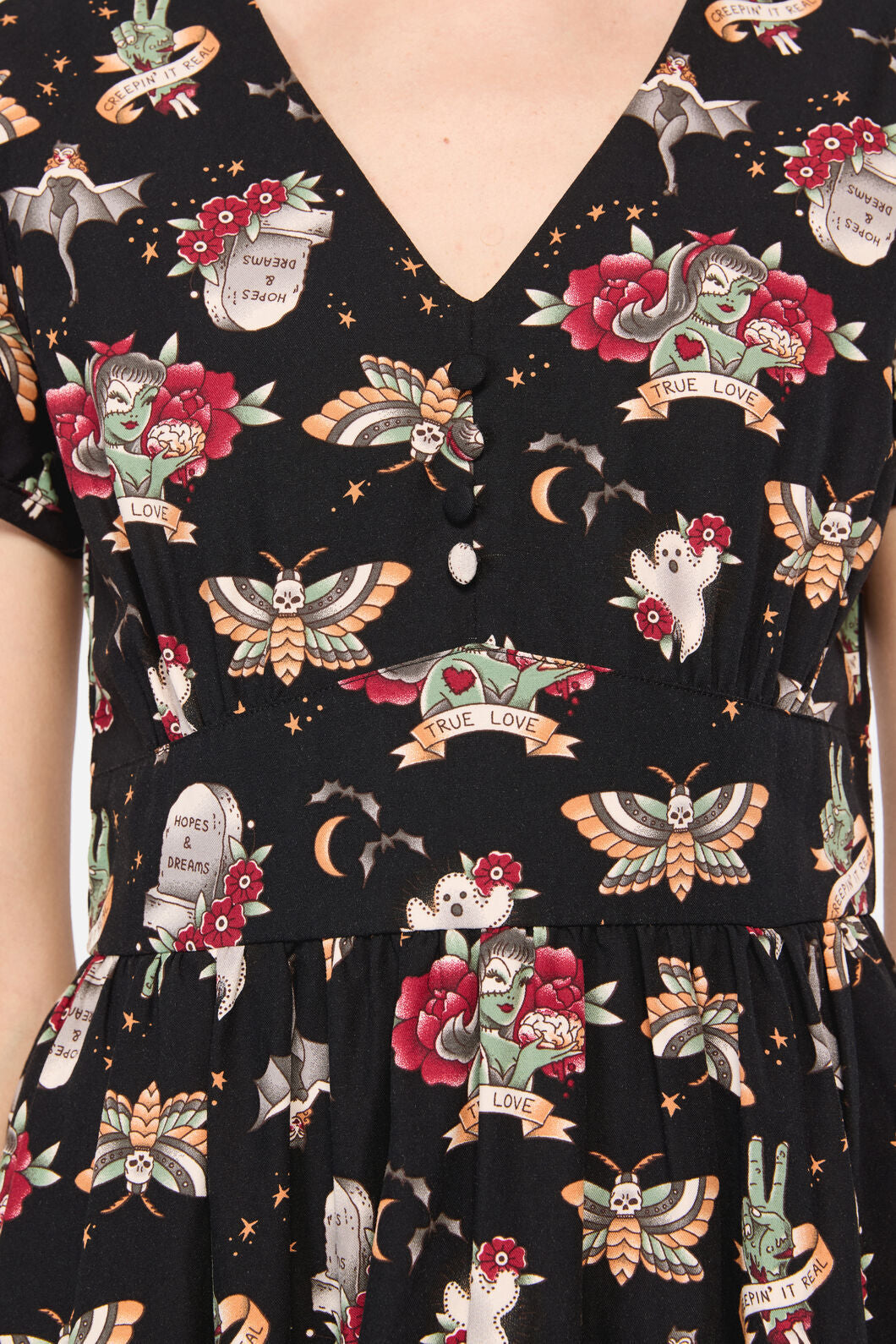 Dangerfield NZ - AllHallowsEveTattooPrintSSDres - black