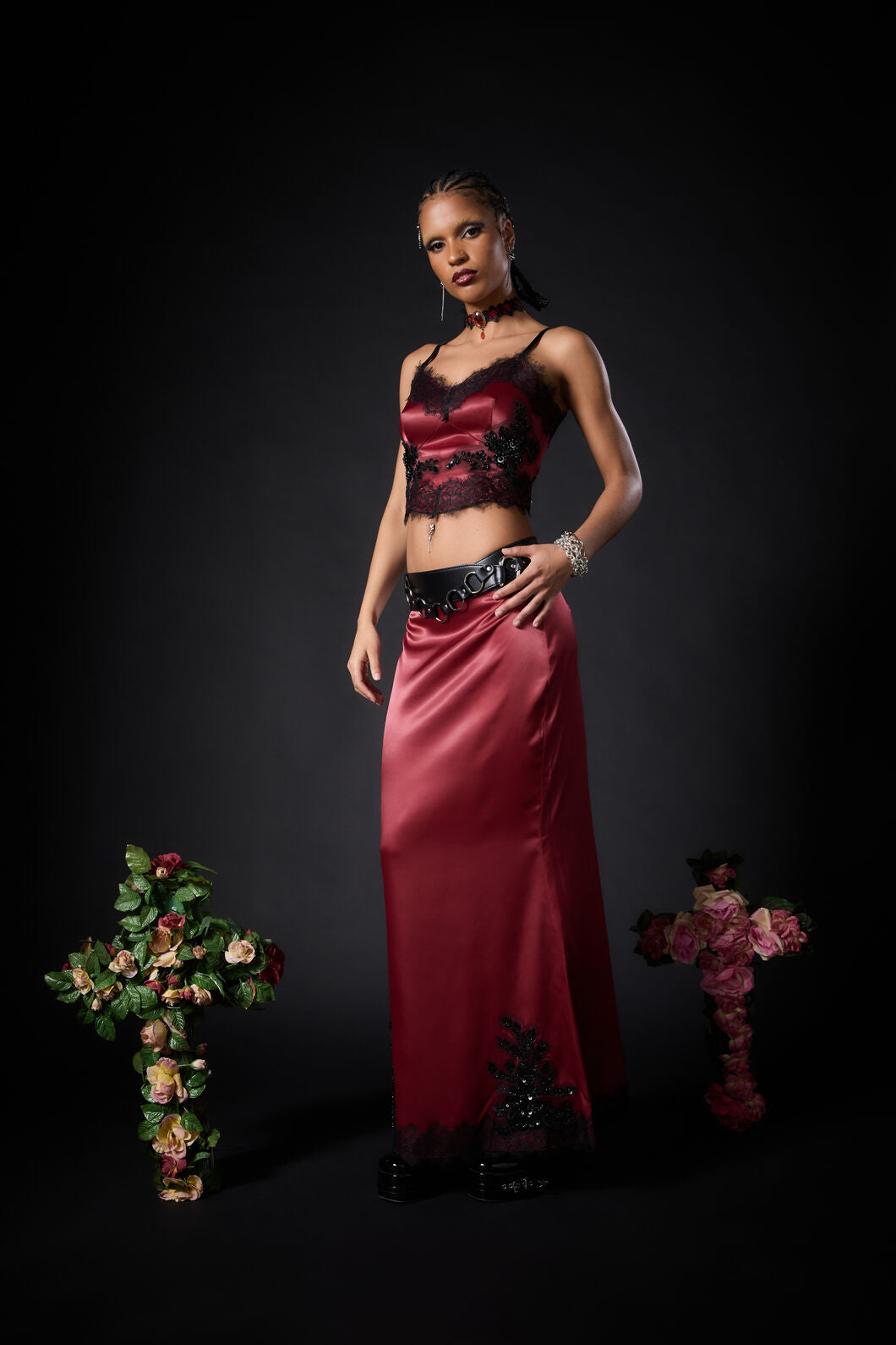 Dangerfield NZ - Rosalie Formal Lace Trim Skirt - red
