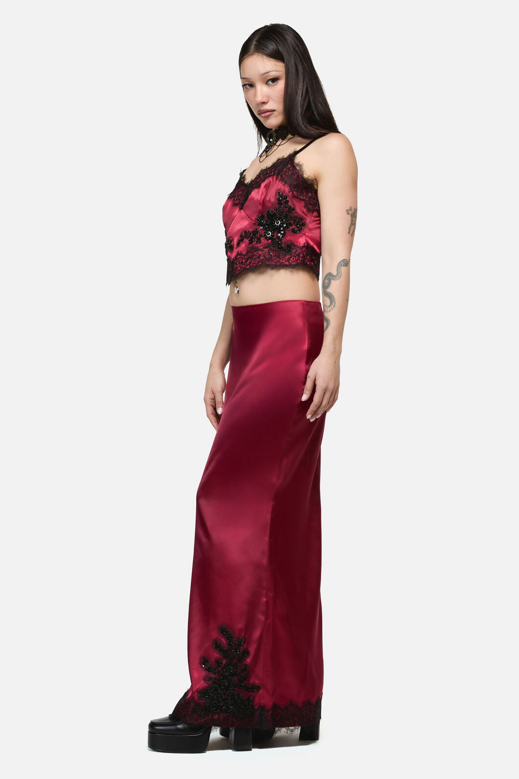 Dangerfield NZ - Rosalie Formal Lace Trim Skirt - red