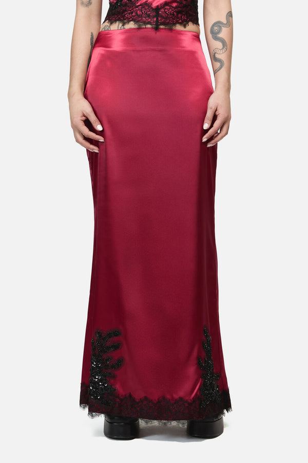 Dangerfield NZ - Rosalie Formal Lace Trim Skirt - red
