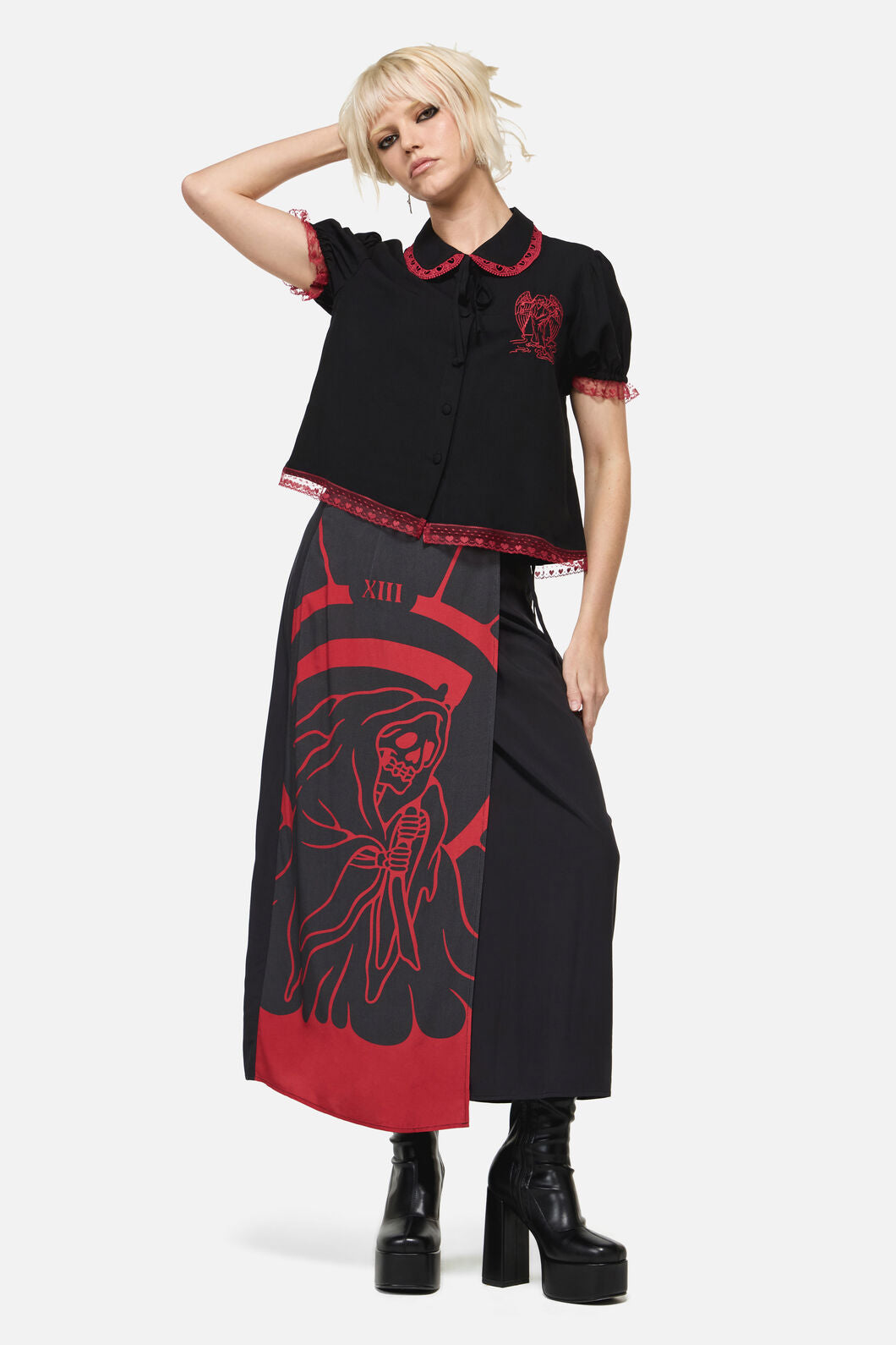 Dangerfield NZ - Reaper Goth Midi Wrap Skirt - black