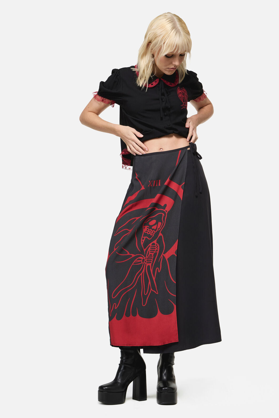 Dangerfield NZ - Reaper Goth Midi Wrap Skirt - black