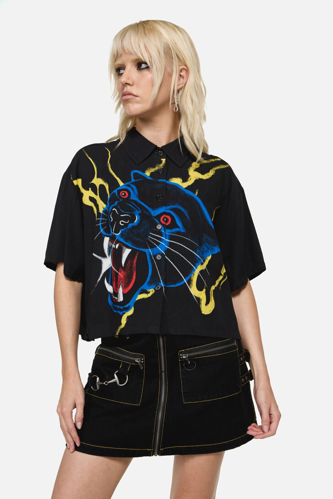 Dangerfield NZ - Rawr Punk Print Blouse - black