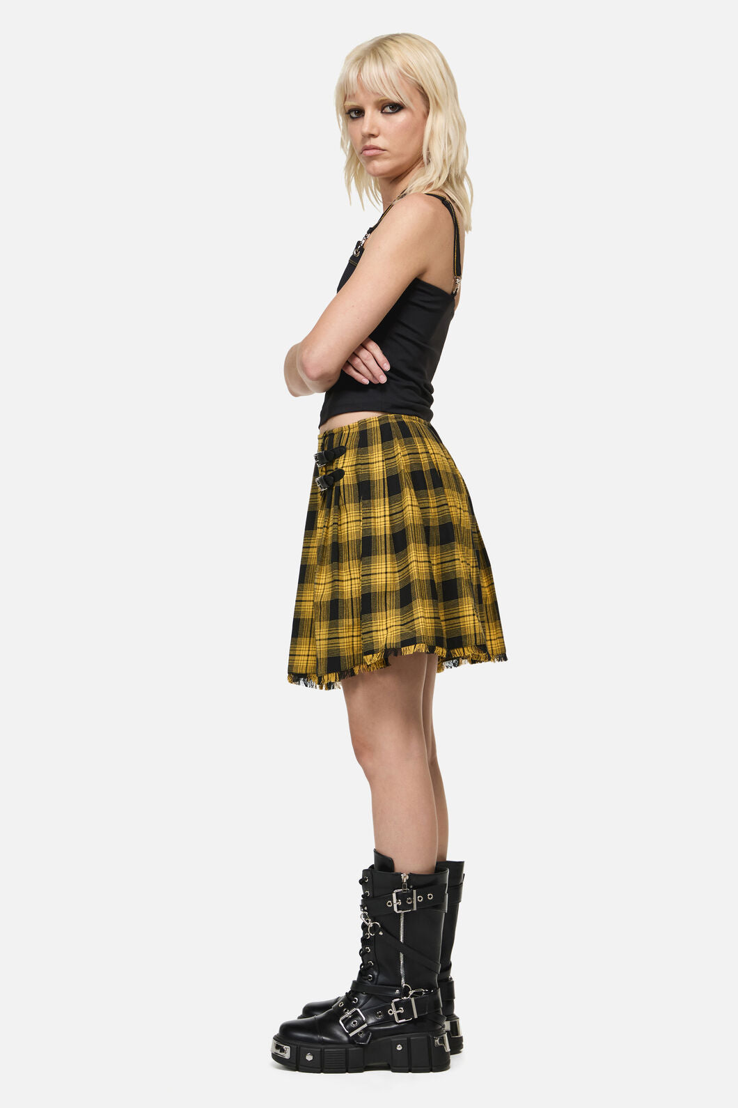 Dangerfield NZ - Tai Tartan Punk Mini Skirt - yellow