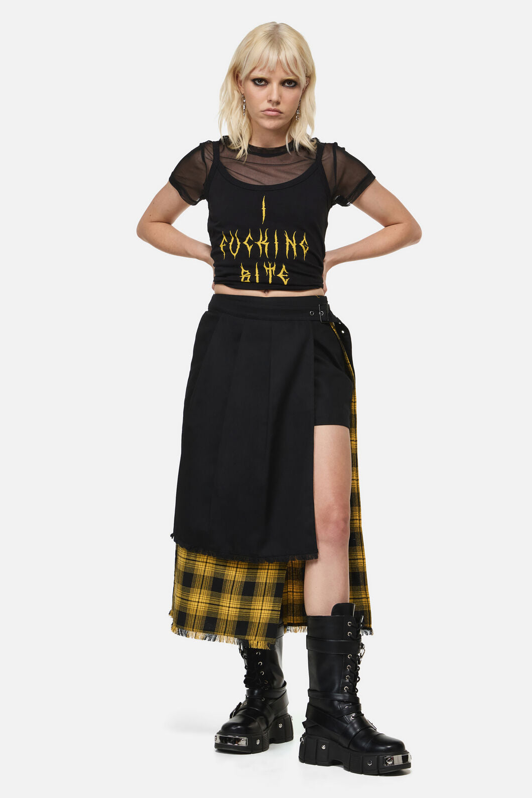 Dangerfield NZ - Tai Tartan Punk Midi Skort - yellow