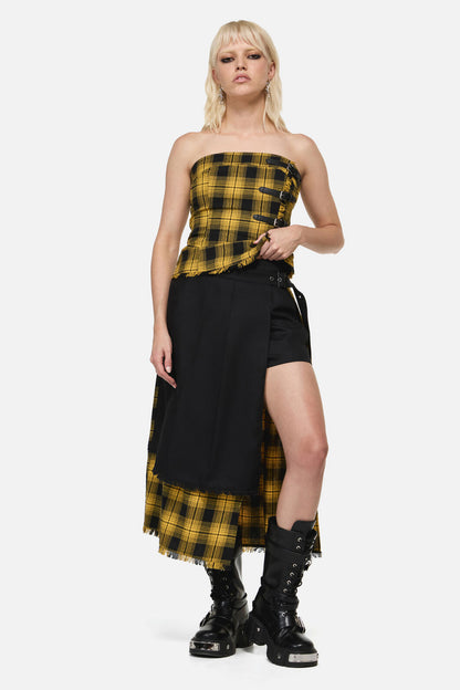 Dangerfield NZ - Tai Tartan Punk Midi Skort - yellow