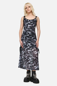 Dangerfield NZ - DisruptiveCamoMeshRuchMidDress - grey-black