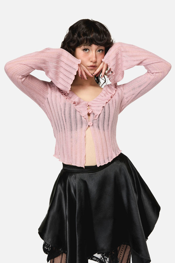 Dangerfield NZ - Ladybug Ruffle Cardigan - pink