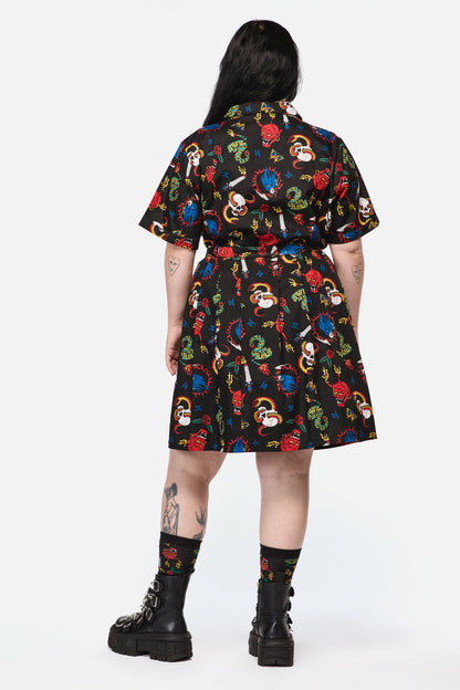 Dangerfield NZ - CurveDangerousGrungePrintDress - black