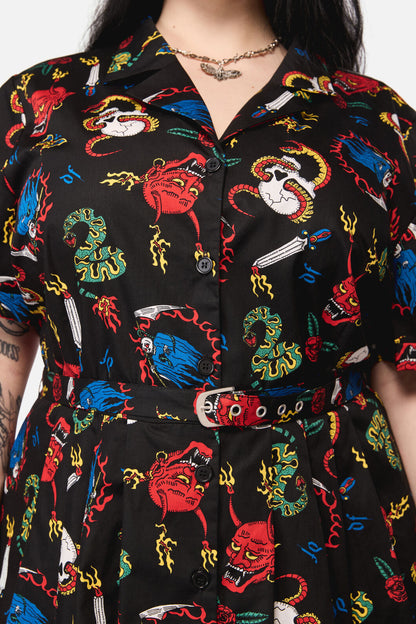 Dangerfield NZ - CurveDangerousGrungePrintDress - black