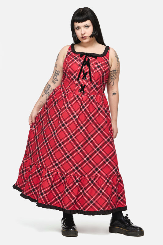 Dangerfield NZ - CurvePiracyPunkTartanMidiDress - red